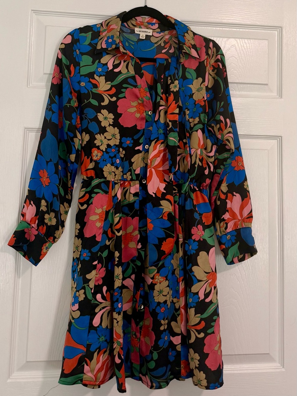 Belted Wrap Black Floral Shirt Dress - Multicolor